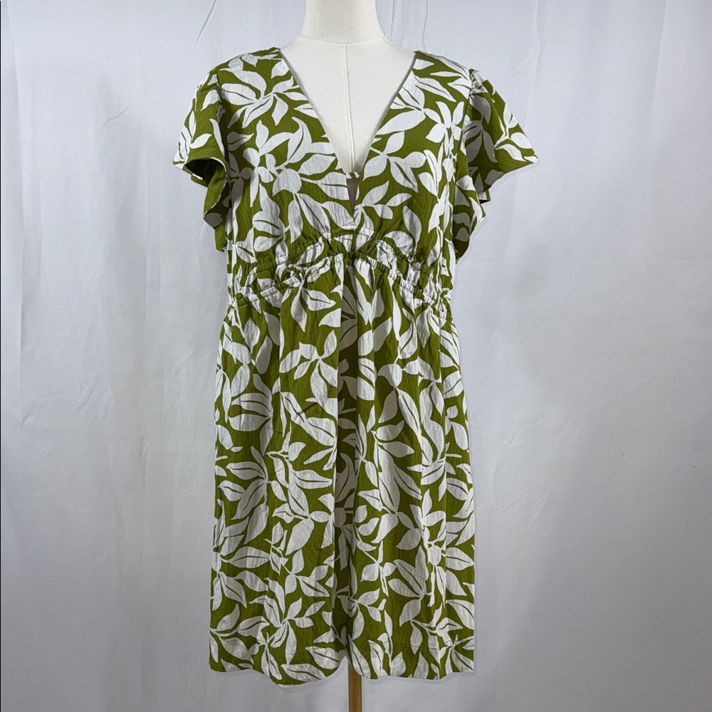 a new day Olive Leaf Print Midi Dress